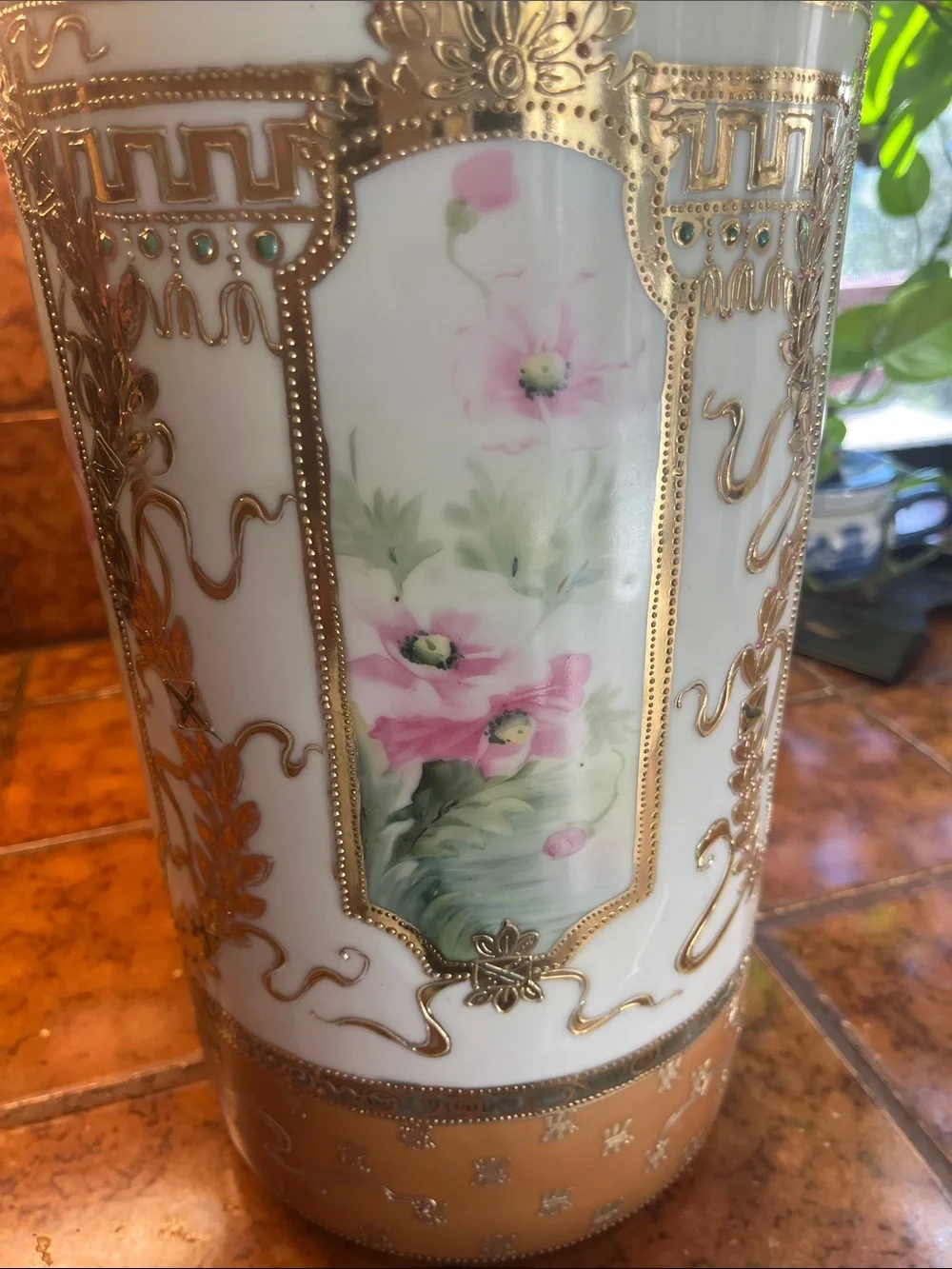 Nipon Pink Floral Gold-Trim Porcelain Vase